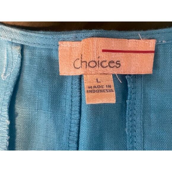 Choices Women Size Large 100% Linen Sleeveless Midi Dress Teal Blue - Picture 3 of 4